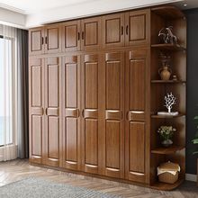 中式实木现代衣柜卧室四门3456门木质衣柜简约衣橱带边柜顶柜