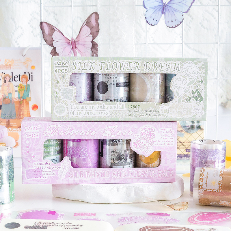 Silk Rhyme Flower Edge Series Pet Impermeable Hand Cart Troquelado Cinta de bricolaje Hand Cart Decoración Material Collage