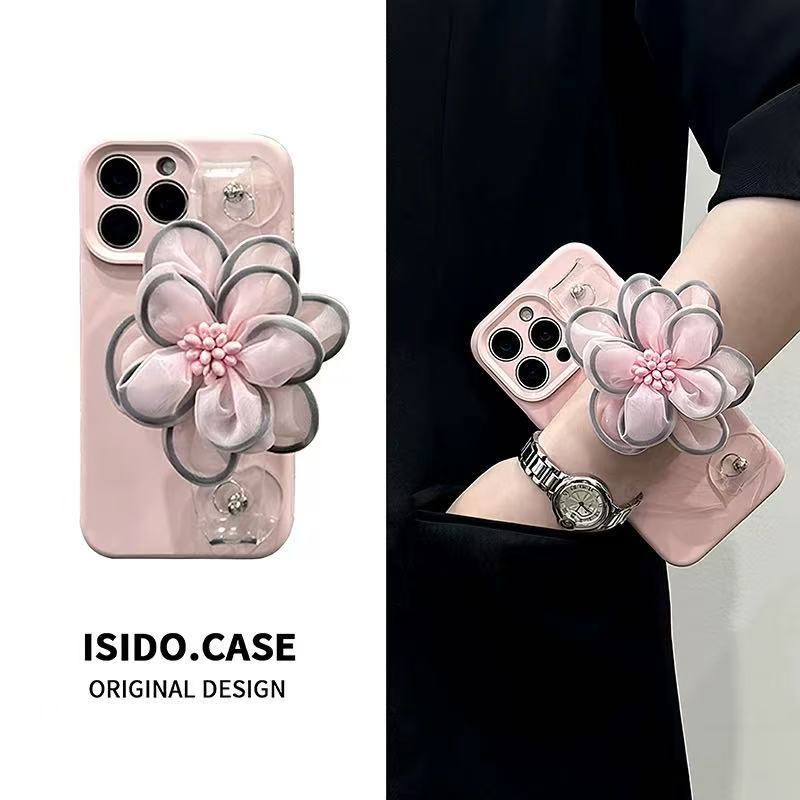 Pulsera de flor de encaje de color sólido simple para iPhone16ProMax/15 funda para teléfono móvil Apple 13/14 chica 16