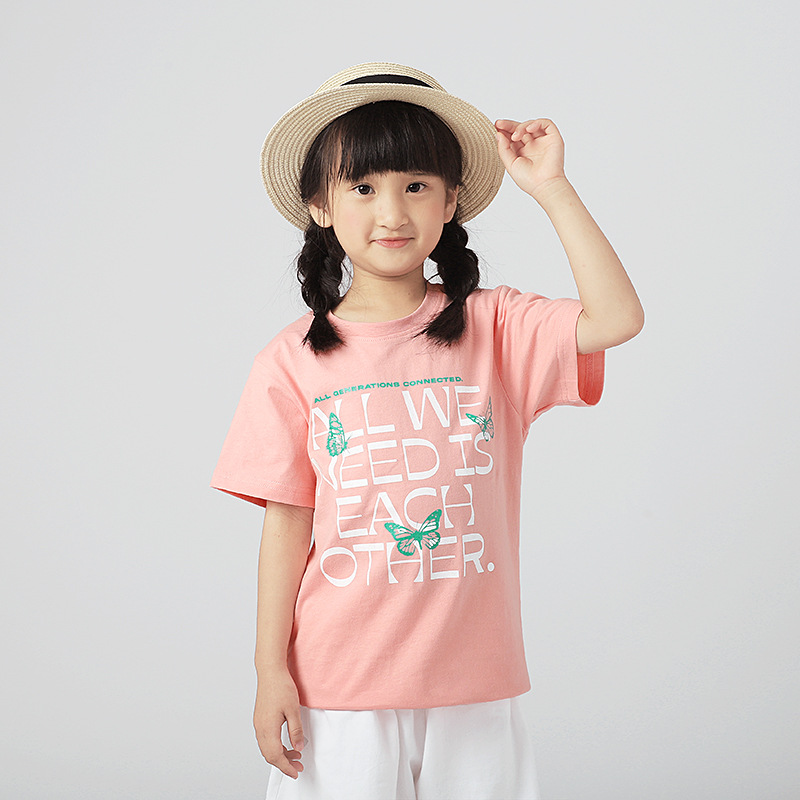 Ropa infantil de algodón de verano estilo coreano nueva camiseta de las niñas niños grandes brillo impreso transpirable superior bebé niñas de manga corta al por mayor