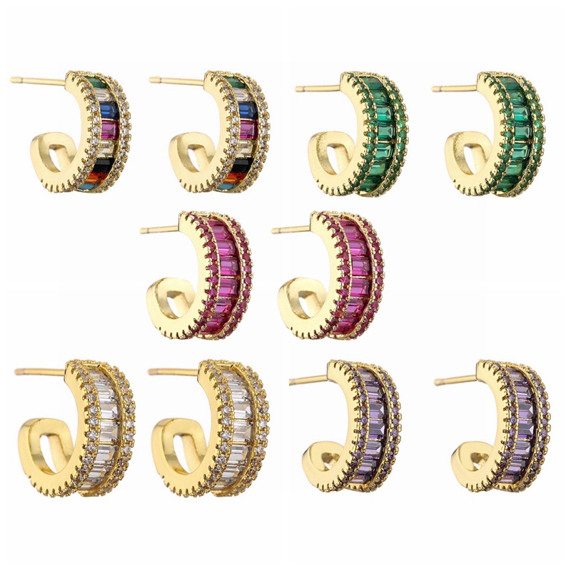 Fashion Geometric Copper Artificial Gemstones Earrings 1 Pair