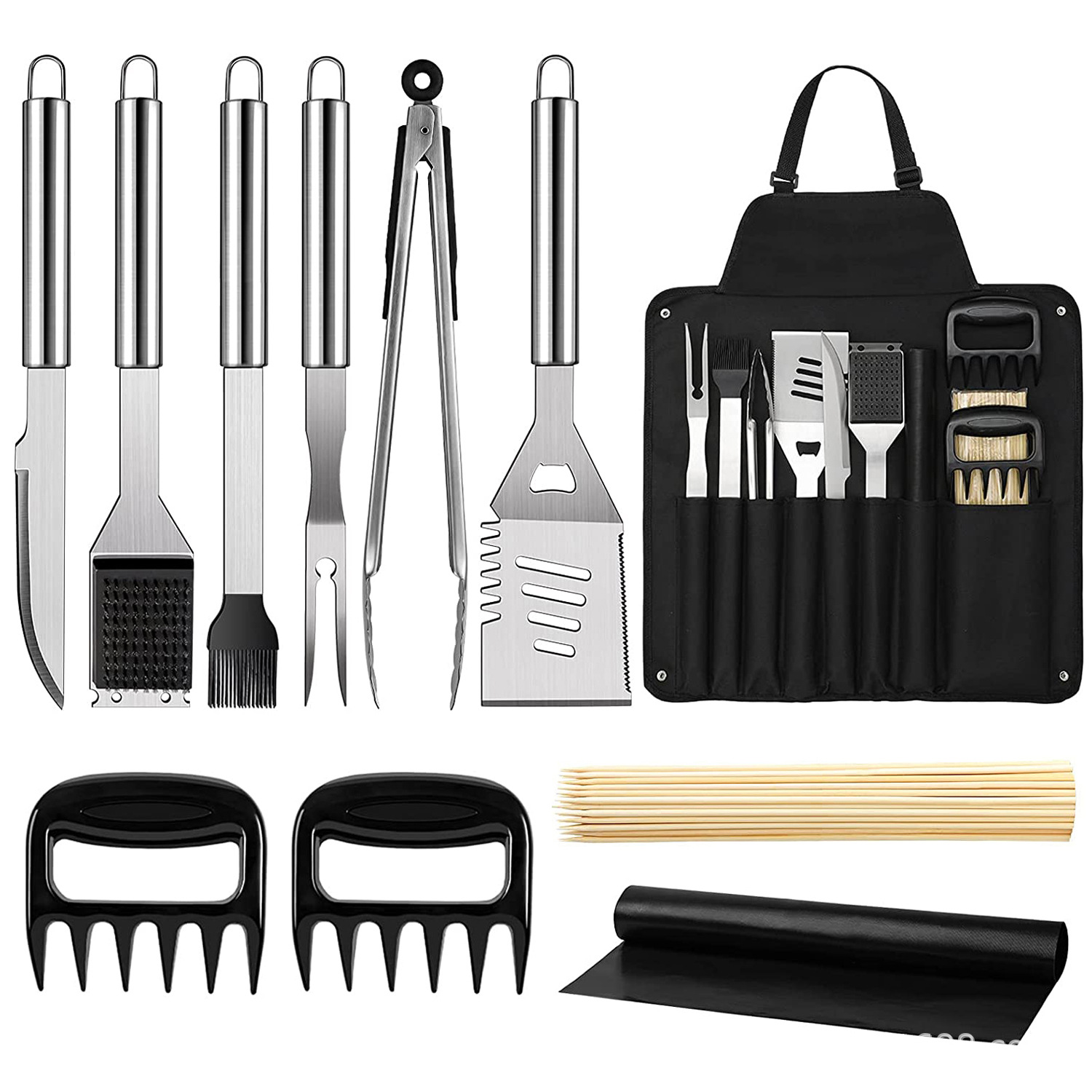 Exportación Amazon Acero inoxidable barbacoa herramientas traje camping barbacoa tenedor pala clip cadena cepillo accesorios utensilios de barbacoa