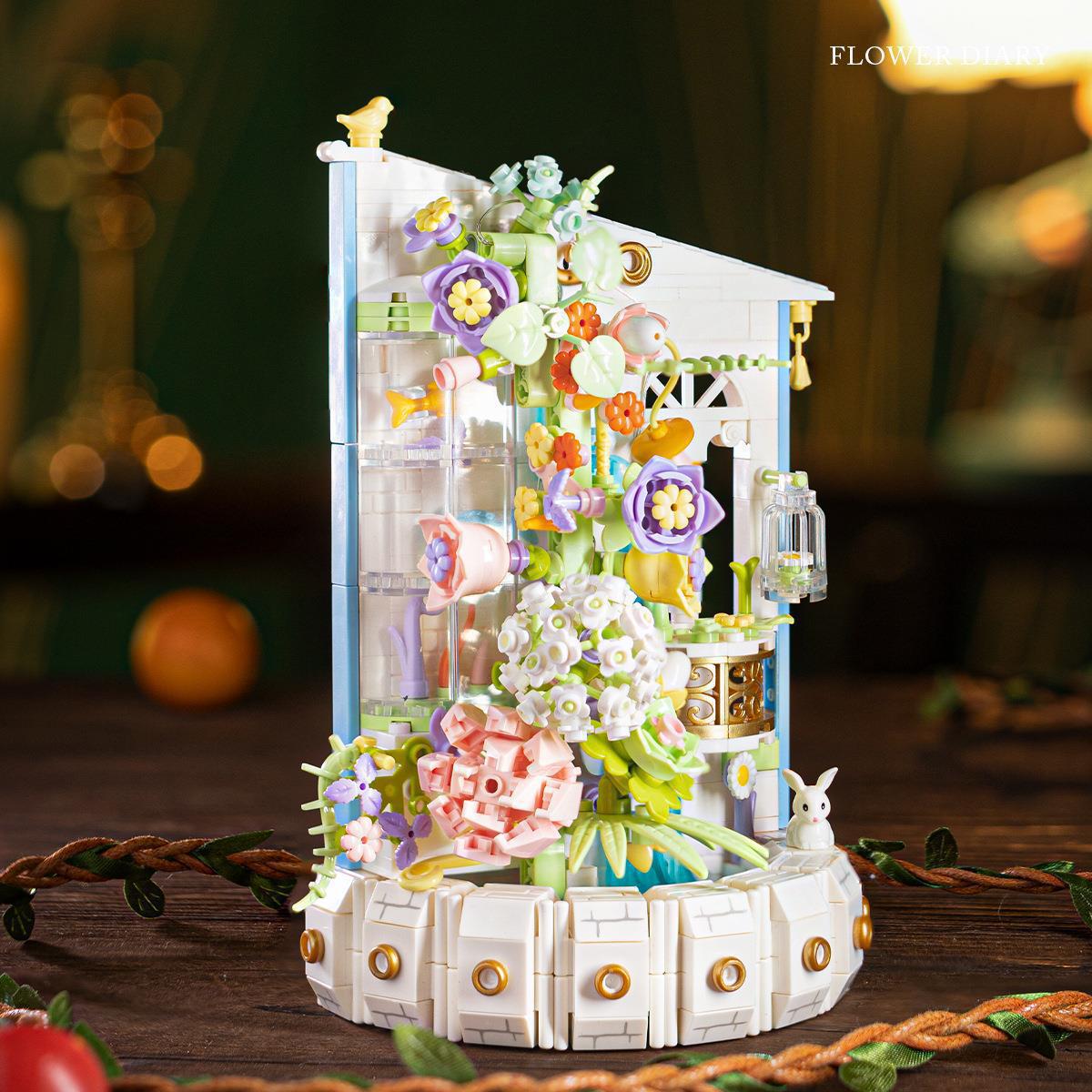 Compatible con LEGO Internet celebridad dibujos animados bloques de construcción maceta ramo Rosa girasol montado decoración juguete regalo hecho a mano