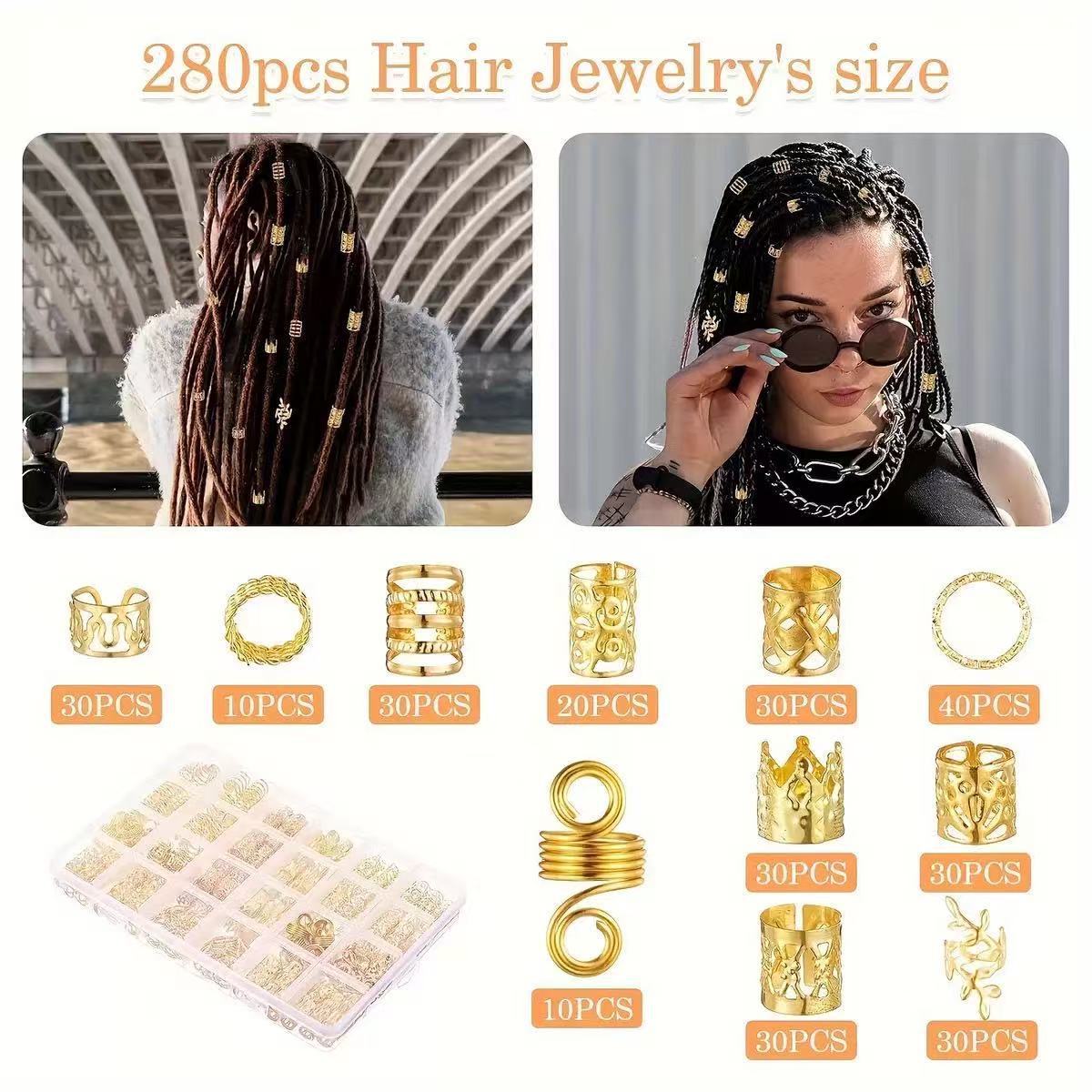 280 piezas de Amazon Trenza Accesorios para el cabello Accesorios para rastas de cabello Anillo para trenzas Tejido con cuentas Hombros de puños de bricolaje transfronterizos