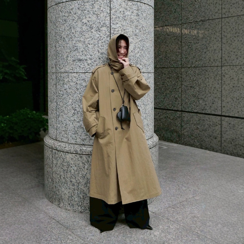 Qianhe Autumn and Winter New Japanese Style Fashionable Retro Lem Style Elegant Commuter Long Workwear Trench Coat Jacket for Women
