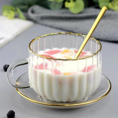 日式耐高溫玻璃金邊早餐杯南瓜杯家用把手牛奶杯大容量咖啡杯批發