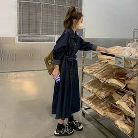 牛仔连衣裙女春秋冬2024新款中长款收腰法式学院风减龄牛仔裙女潮