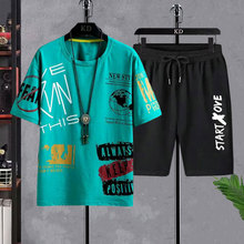 短袖套装男士大码夏季2023新款长短裤百搭运动休闲两件套装潮批发