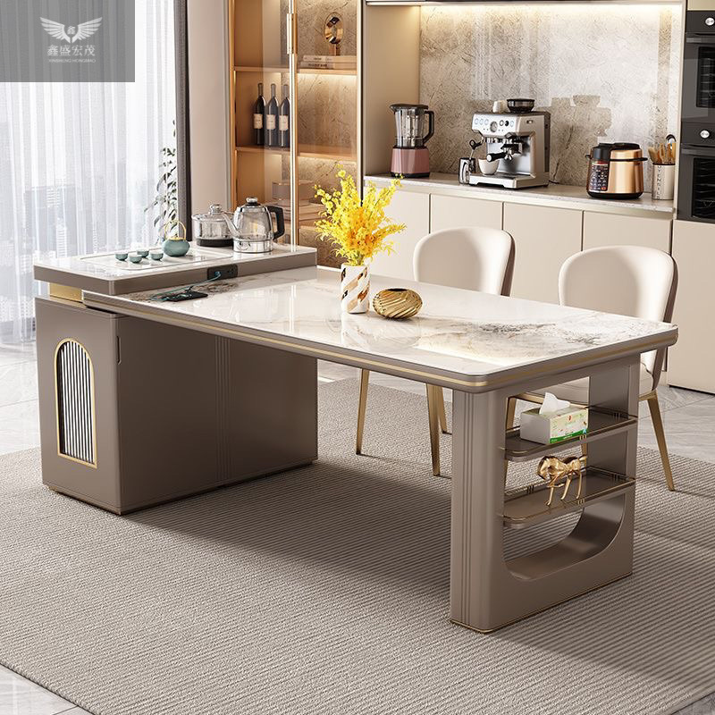 Combinación de mesa de comedor multifuncional simple y retráctil con estufa electromagnética de viento de lujo ligera integrada con mesa de comedor de plataforma de isla doméstica