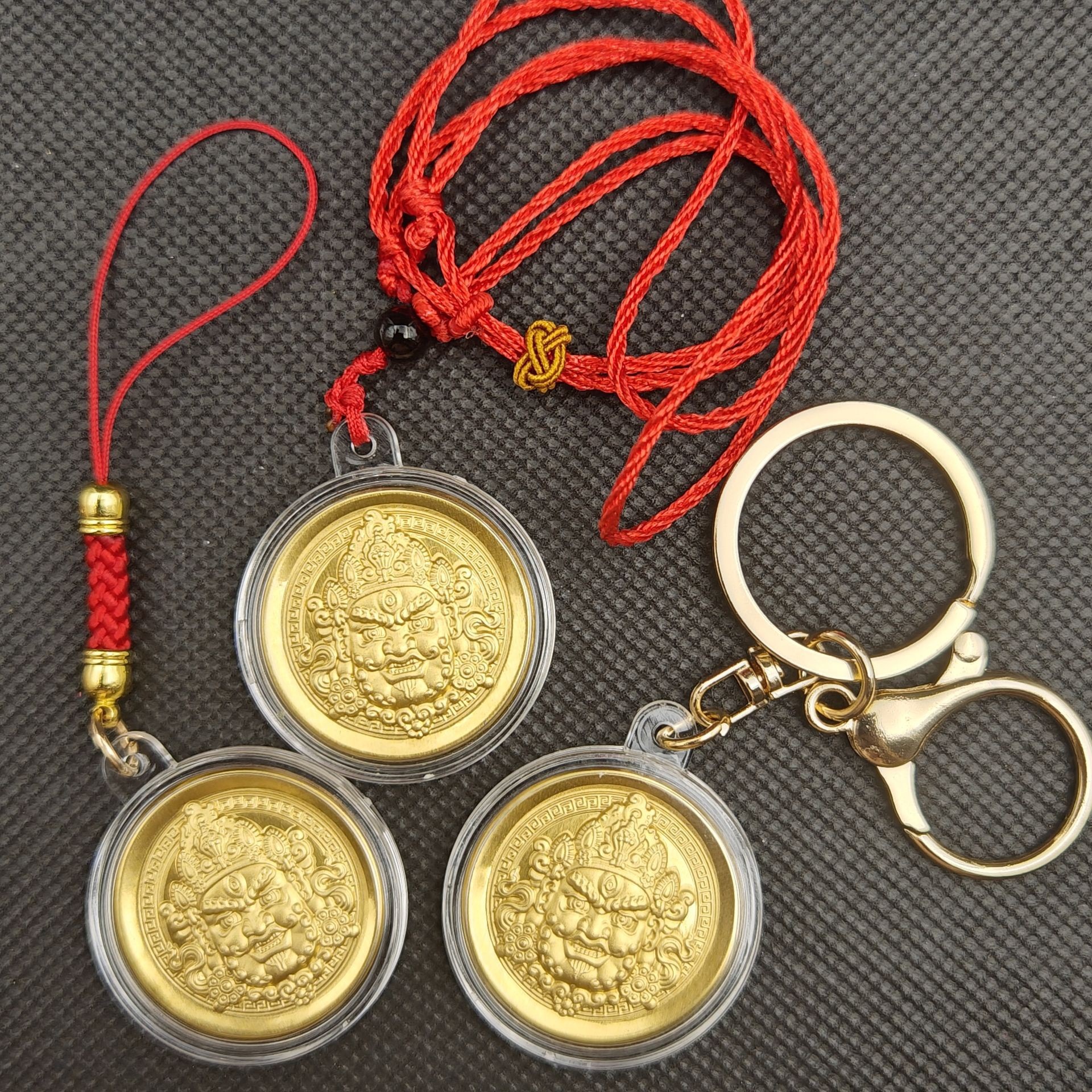 新款黄财神钥匙扣手机链金箔挂绳吊坠新年贺岁开门红吉祥工艺礼品