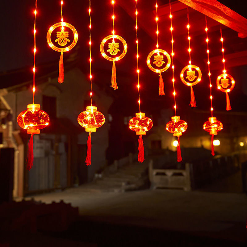 找工厂年货房间装饰LED灯串节日婚庆皮线灯彩灯春节红灯笼窗帘灯|ms