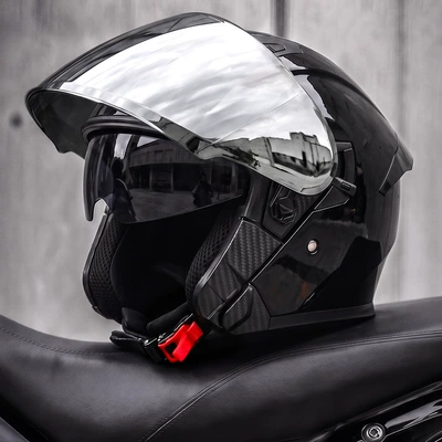 Motosiklet kaskı (dəbilqə) — 3C certified, three-quarter half helmet for - piano-black-silver-plated-mirror-free-high-definition-mirror-l58-59-head-circumference