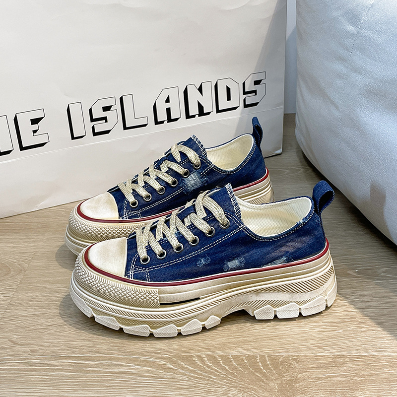 Estilo coreano retro zapatos de lona angustiados zapatos sucios 2023 primavera y verano plataforma muffin zapatos casuales zapatos de mujer mendigo a juego