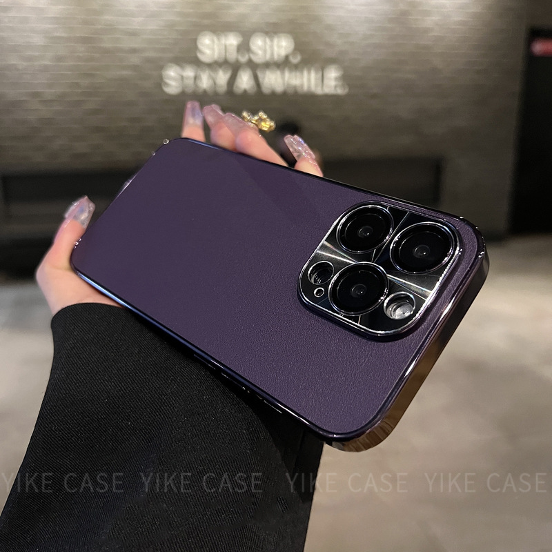 iPhone16pro Apple 14ProMax 携帯電話ケース 15 新しい 14pro に適した秋冬の軽い高級無地レザーテクスチャー|undefined