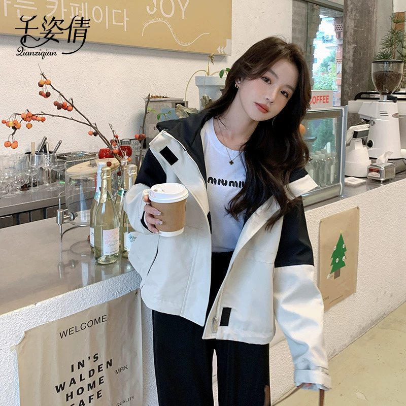 Белая куртка с капюшоном, женская короткая куртка, весна-осень 2025, новая одежда танграм, рабочий топ в тон