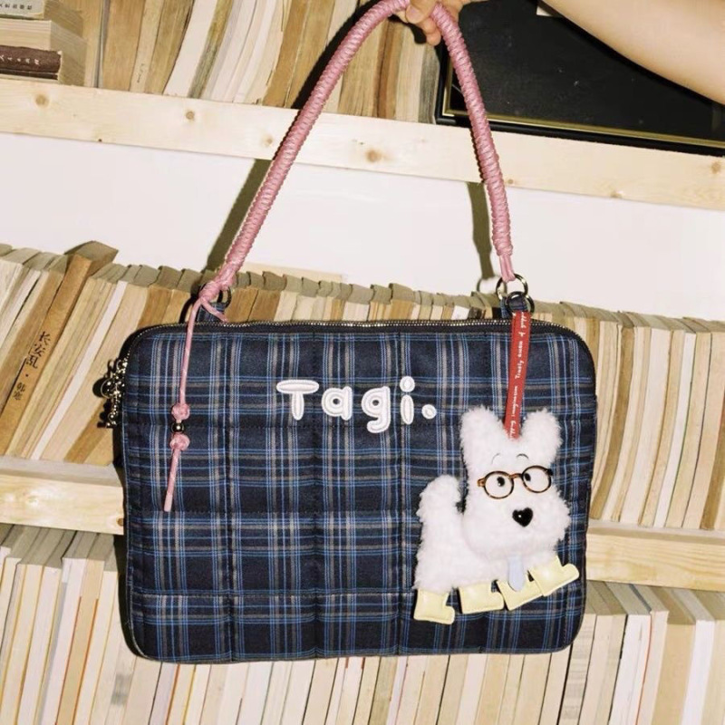 New Orange Large-Capacity Commuter High-Value Lunch Bag, Plaid Travel Handbag, Shoulder Computer Bag, Notebook Bag