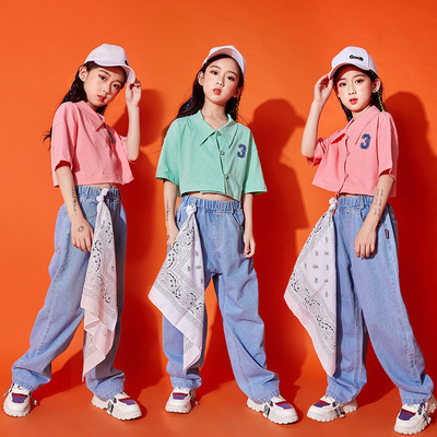 Girls shirt hiphop street singer rapper gogo dancers jazz dance outfits cotton general clothing girl jazz performance clothing