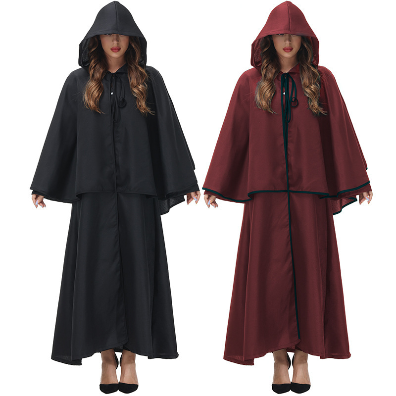 Halloween Party Cloak Medieval Robe Wizard Costume Parent-child Costume Red Black Magic Shawl
