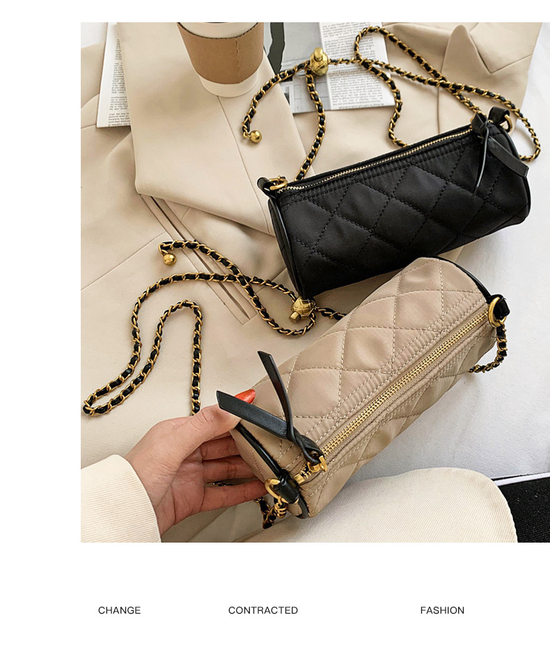 Borsa a tracolla piccola con tracolla singola a catena in tela con stampa zebra cilindrica con perline di trasporto modello 2024 nuovo_voghion.com