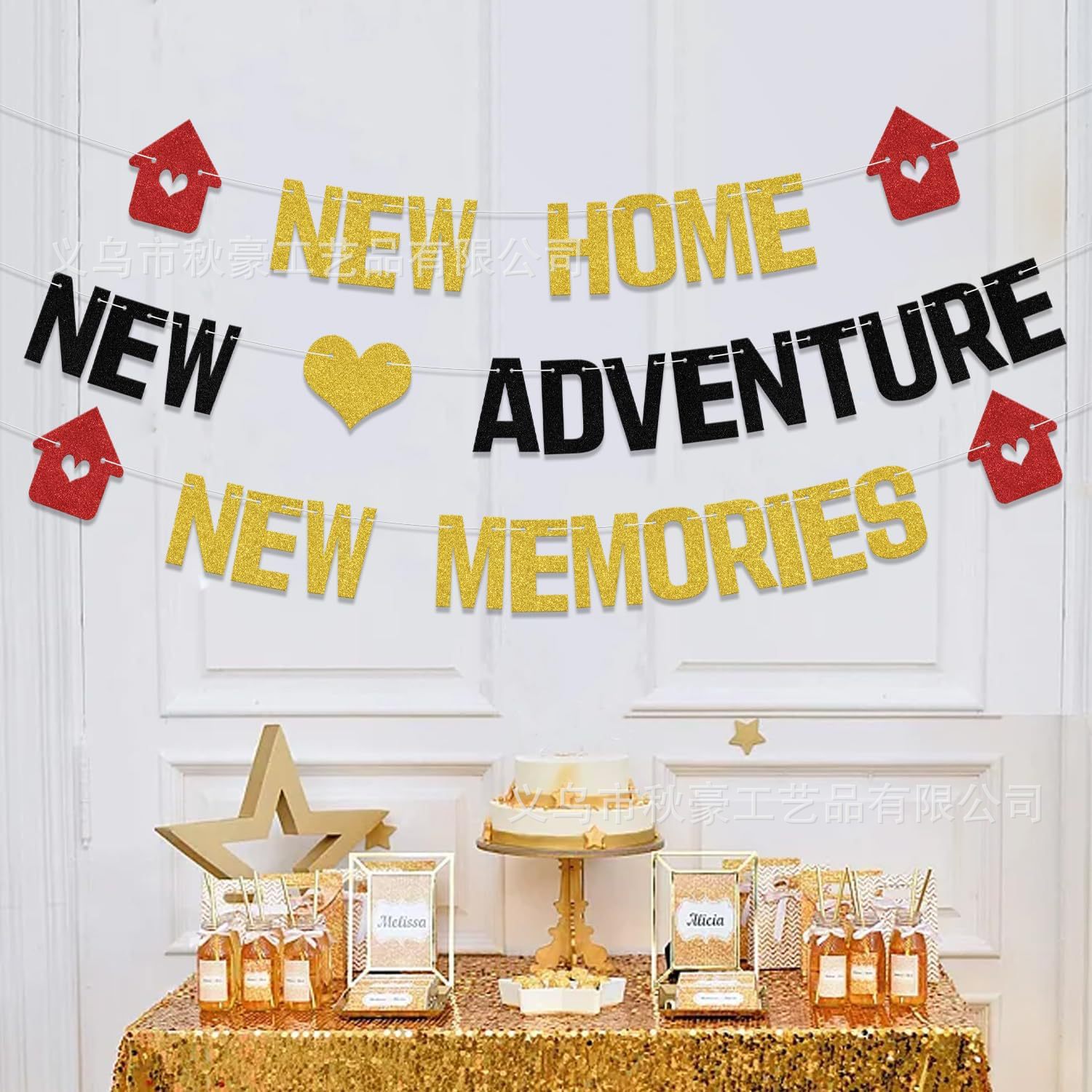 Black Golden Onion Flash Moving Banners Decoración de la fiesta de movimiento