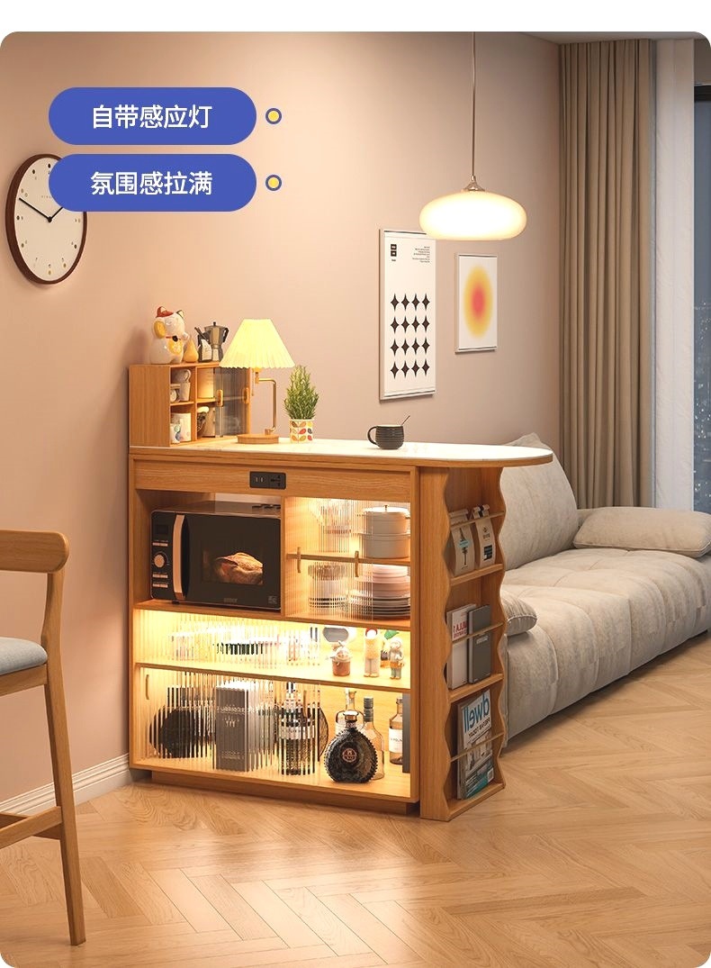 全实木吧台桌柜子家用客厅隔断可移动伸缩餐边柜小户型中古风岛台-阿里巴巴