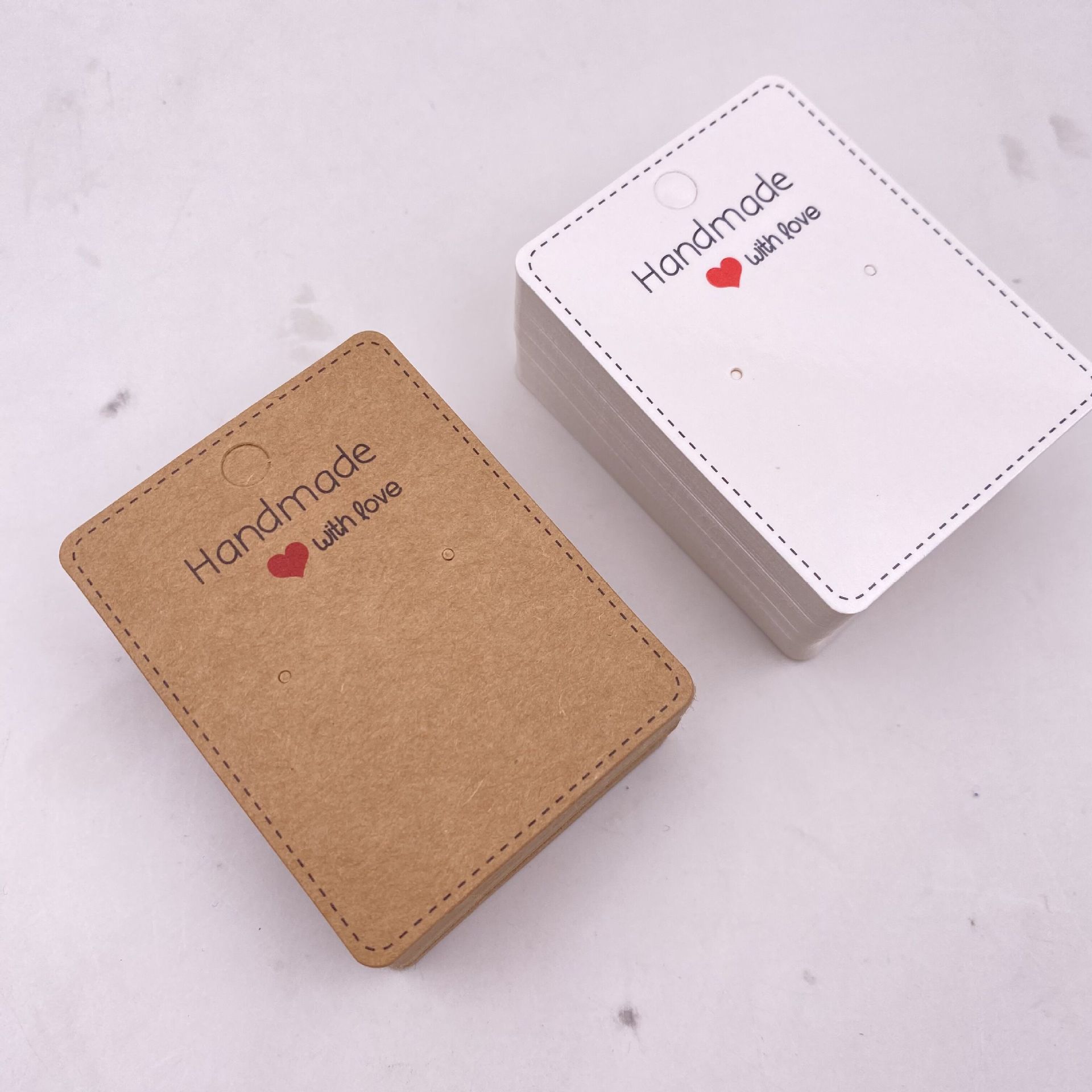 Paper Earring, Ring, and Pendant Packaging Card in White/Brown Color – Handmade Bracelet & Necklace Double-Fold Card
