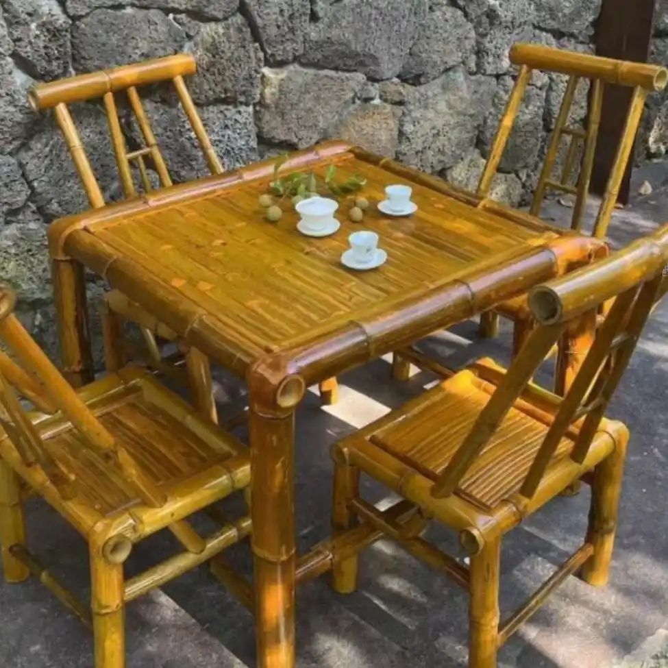 Bamboo Tables and Chairs, Bamboo Tables, Outdoor Courtyard Bamboo Tables and Chairs Combination, Outdoor Tea Table, Balcony, Bed and Breakfast, Leisure Tea Table and Chairs Around the Stove
