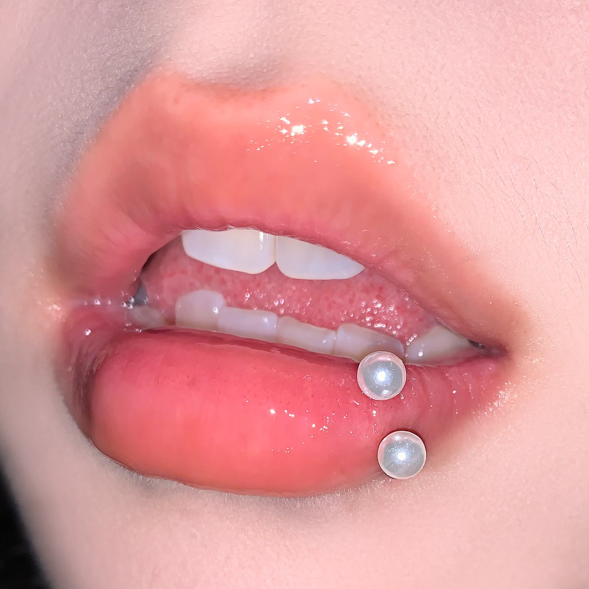 Pointed labret stud close-up product detail