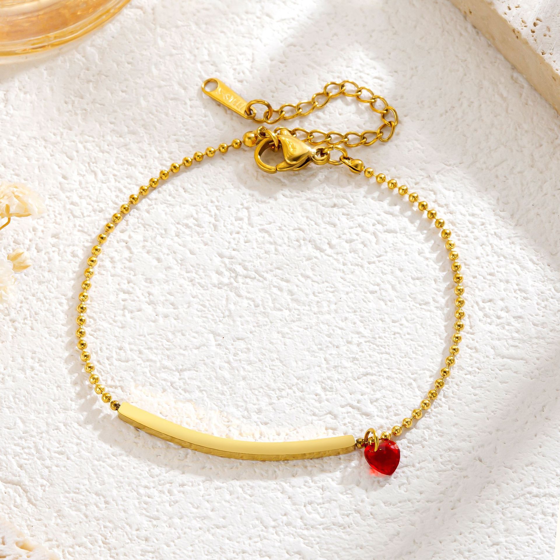 Año Nuevo amor rojo zircón titanio acero pulsera de acero francés corazón rosado barra de esferas pulsera accesorios femeninos