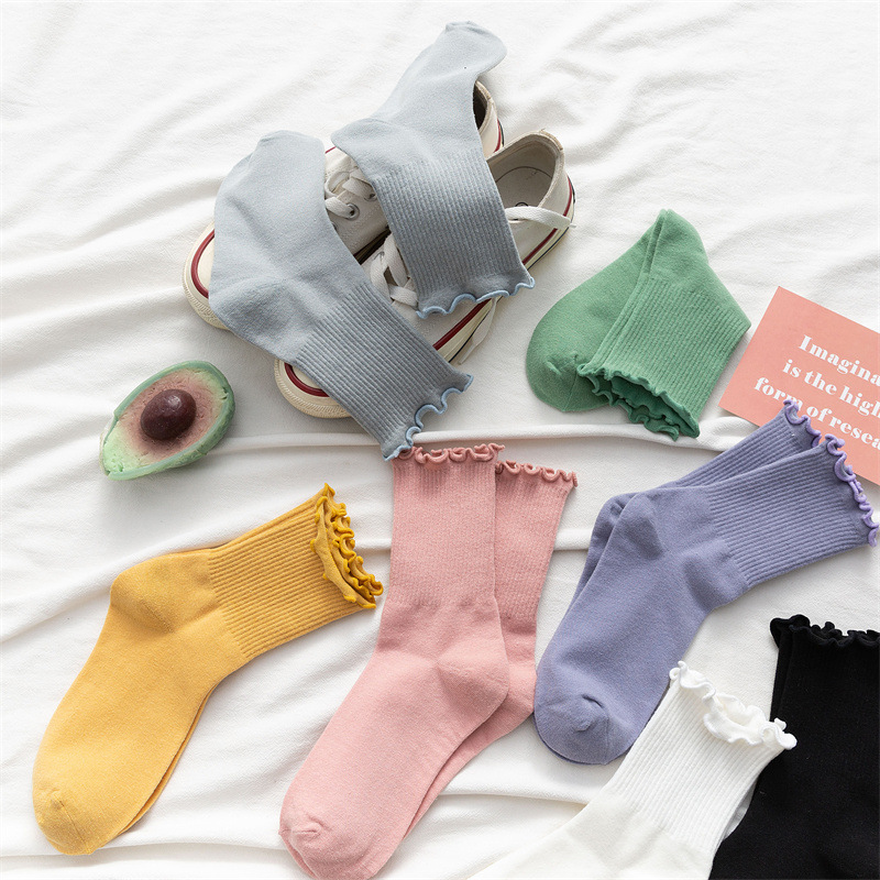 Pila calcetines primavera delgada transpirable Hongo de encaje media pantorrilla calcetines de color caramelo ins estilo preppy japonés JK Calcetines