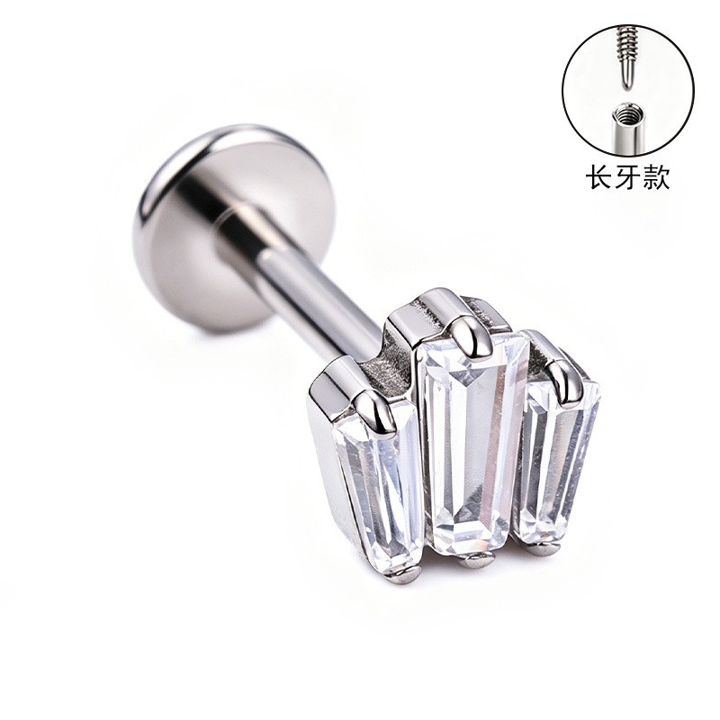 F136 Titanium Alloy Ear Studs – Finely Carved Long Tooth Ear Bone Studs with Zirconia, G23 Titanium Body Piercing Jewelry in Gold detail image 39