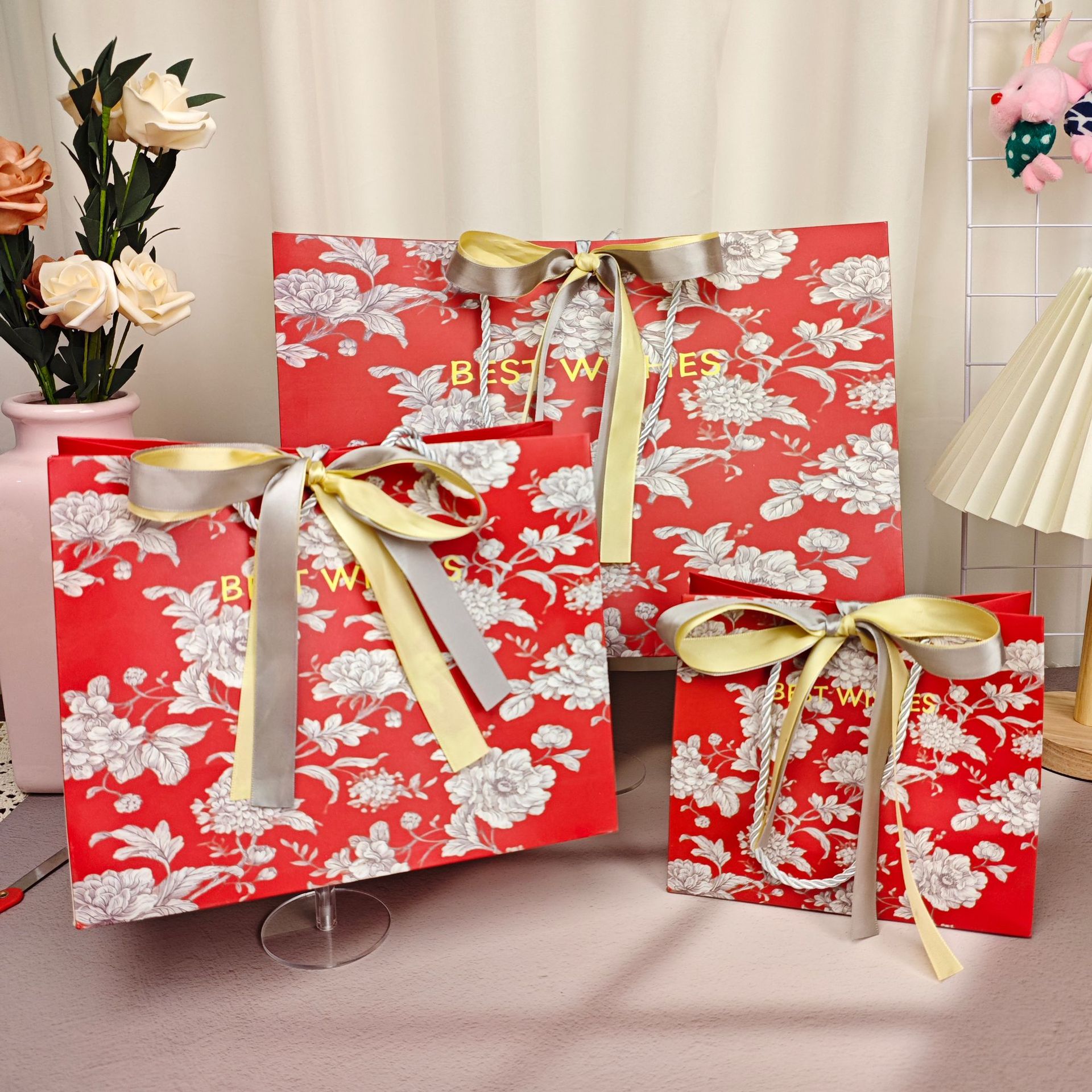 潮流高档加厚礼品袋红色繁华结婚喜事伴手礼手提袋元素国风包装袋