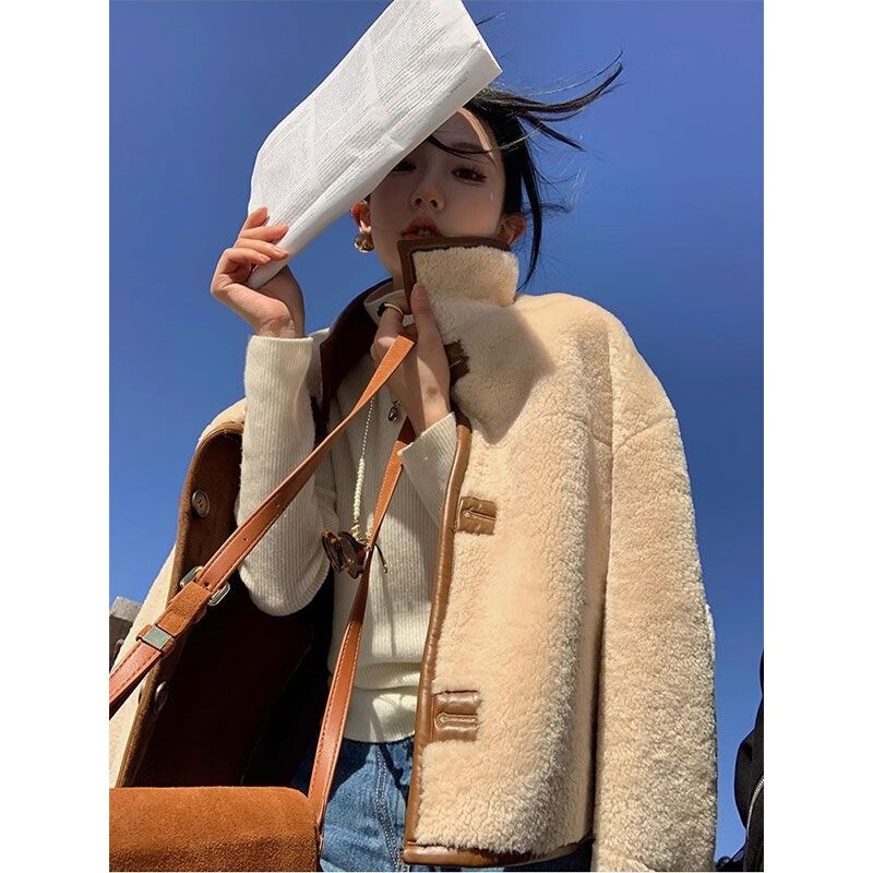 Thickened 470g suede and lamb wool composite Korean-style reversible fur jacket, thickened short jacket Thickened 470g suede and lamb wool composite Korean-style reversible fur jacket, thickened short jacket