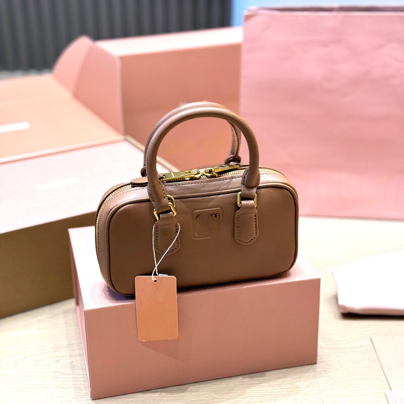 Cross-Border Original Label Miu Bowling Shoulder Bag Genuine Leather Women's Bag Crossbody Handbag for Women