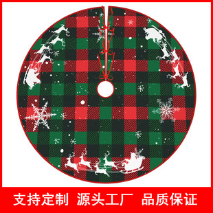 Cross Border Laitu Printed Christmas Tree Skirt Decorative Holiday Supplies Fur Plaid Elk Tree Skirt Christmas Holiday Party