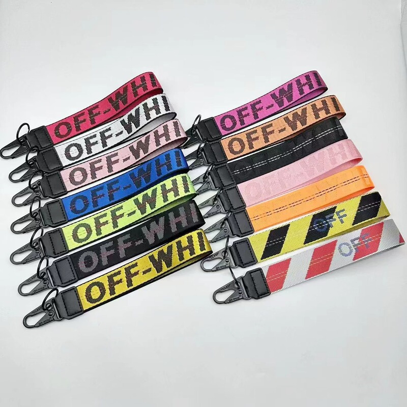 Cross-Border European and American Off Keychain White Canvas Embroider English Letter Bag Mobile Phone Camera Bag Pendant Gift