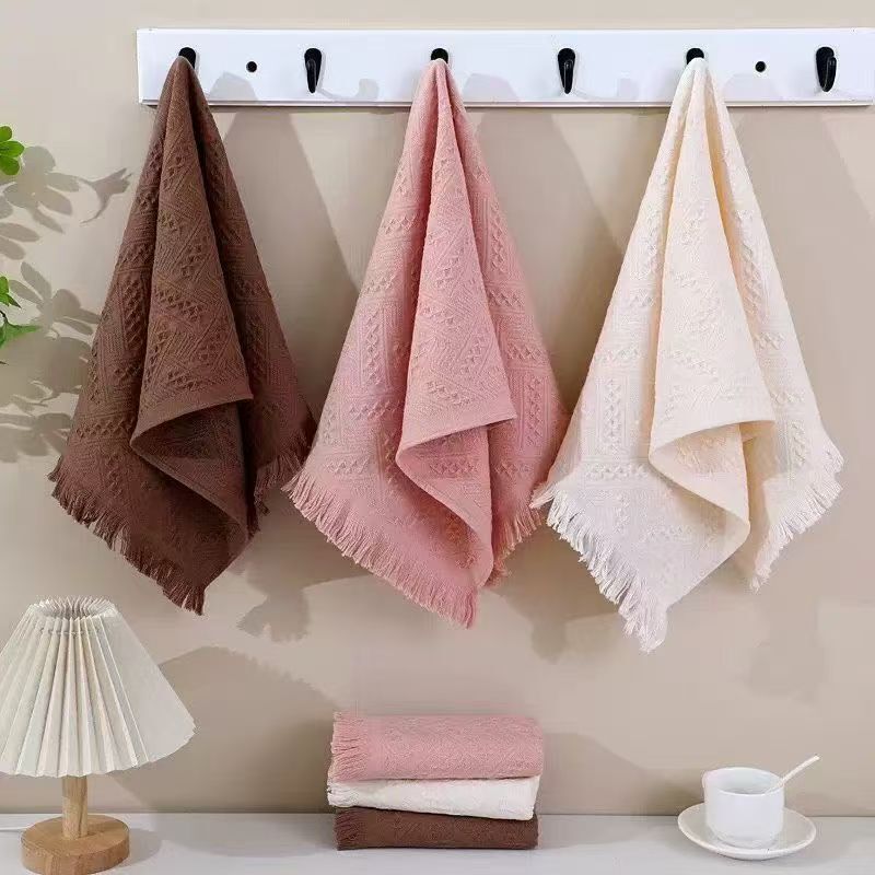 Plain Color Turkish Tassel Face Towel with Floral Decoration, Wedding Souvenir Towel, Face Towel