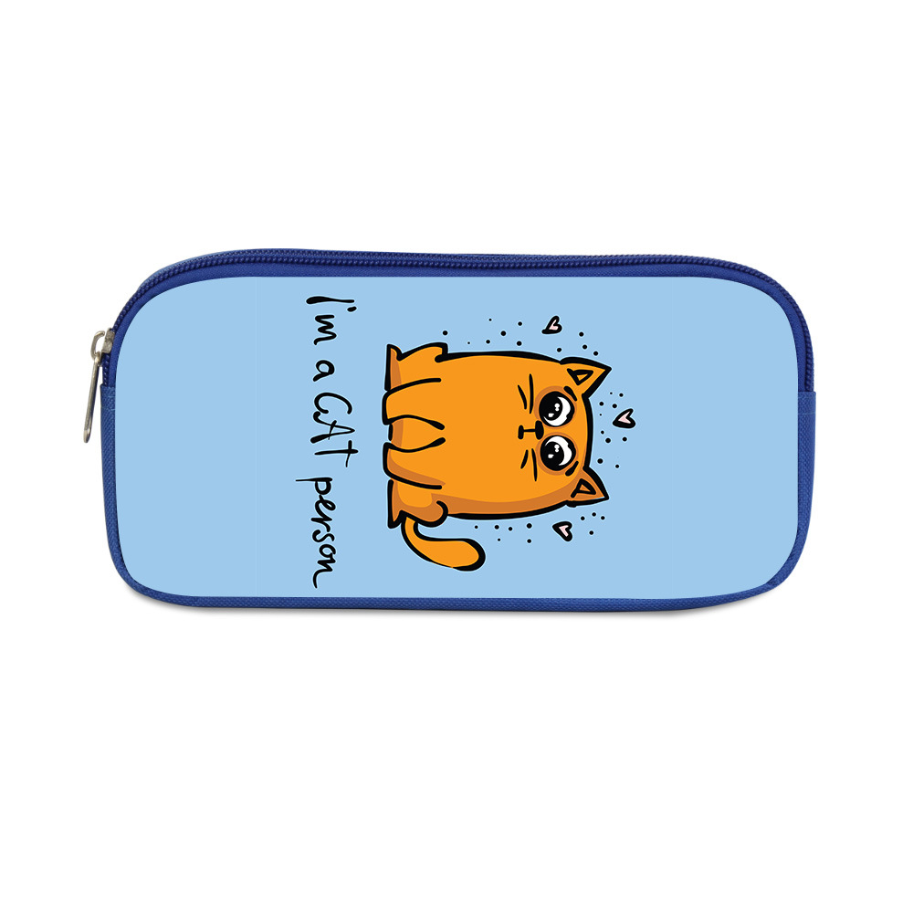 Cartoon cute cat blue single layer pencil case 07