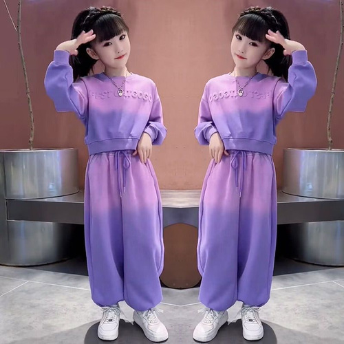 2026 girls 'autumn suit Korean online celebrity children's clothing girls' spring and autumn foreign style sports sweaters two-piece set