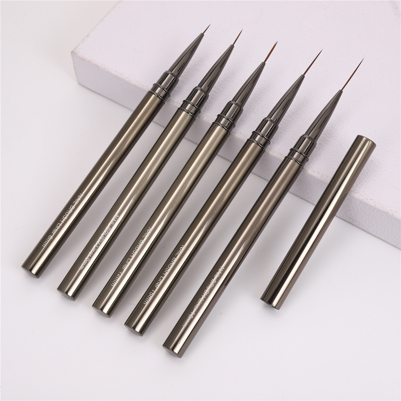 New gun color metal rod very fine nail art pull line pen set 5 color painting pen hook edge line pen special brush