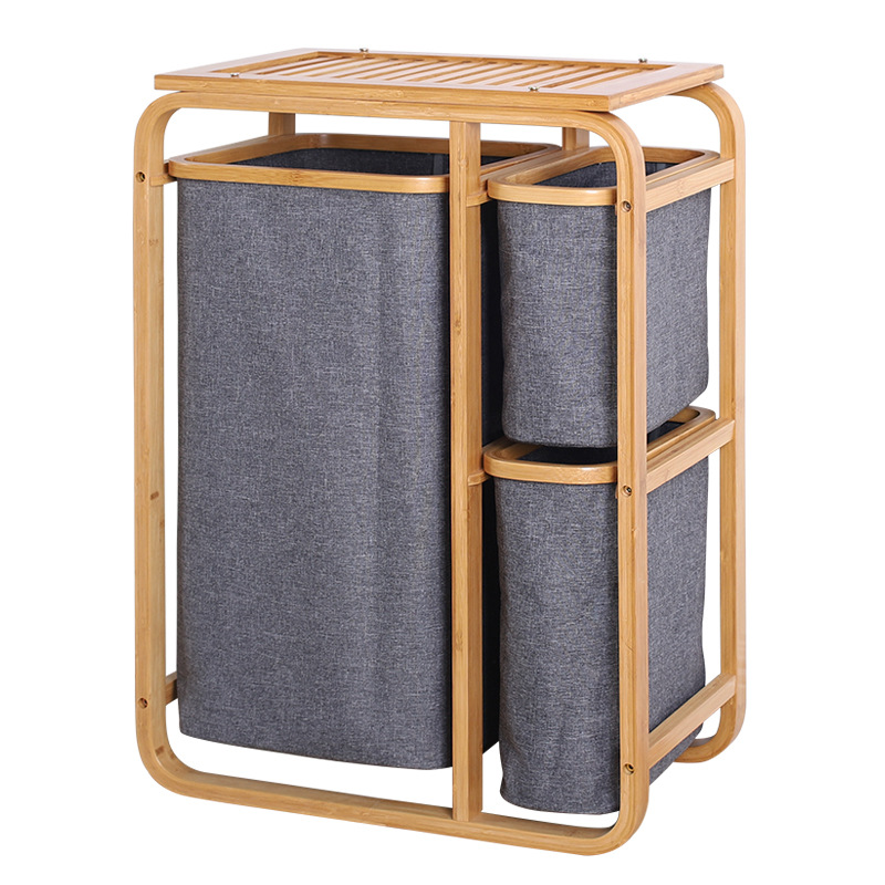 INS Estilo nórdico plegable de bambú clasificación cesta de almacenamiento de algodón y lino de almacenamiento de rack cesta de lavandería hogar