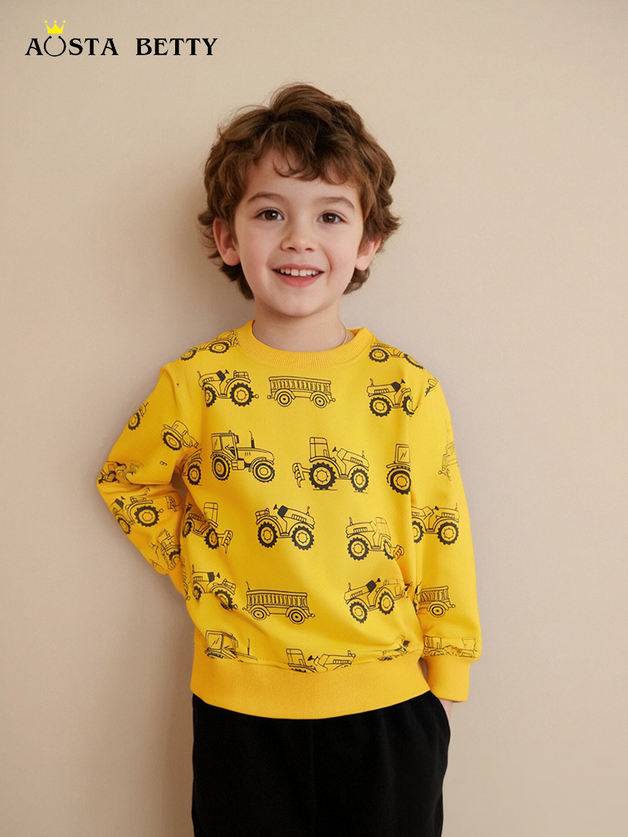 26 sudaderas nuevas de otoño para niños, estilo europeo y americano, con estampado de coches, manga larga, cuello redondo, camiseta deportiva infantil, venta al por mayor