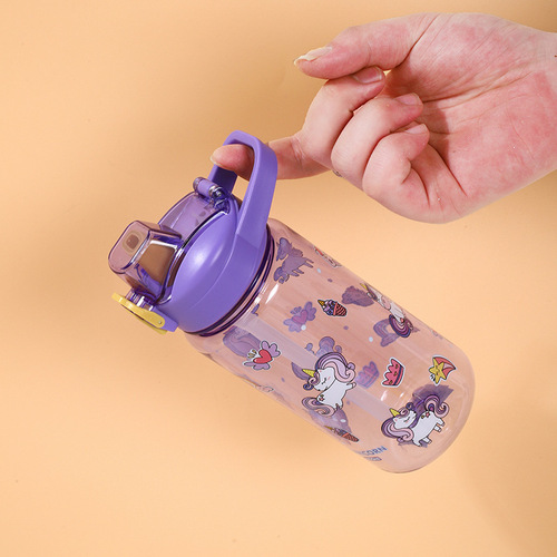 Summer Children's Cartoon Plastic Cup with Straw Portable Elementary School Students Shockproof Water Cup Cute Heat-resistant Cup for Girls and Boys