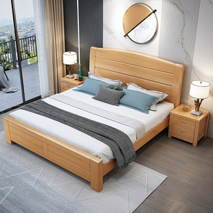 Beech solid wood bed 1.8 m double bed 1.5 m factory direct 1.2 single bed modern simple master bedroom wedding bed