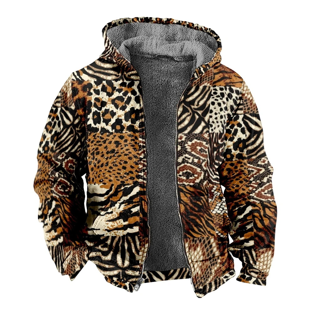 Estilo personalizado otoño nuevo estampado de leopardo fresco estilo coreano moda chaqueta de manga larga con cremallera con capucha MF12