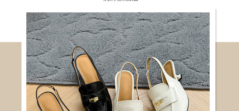 Giày sandal hở lưng nữ mũi nhọn gót thấp da mềm — Màu đen chi tiết 4