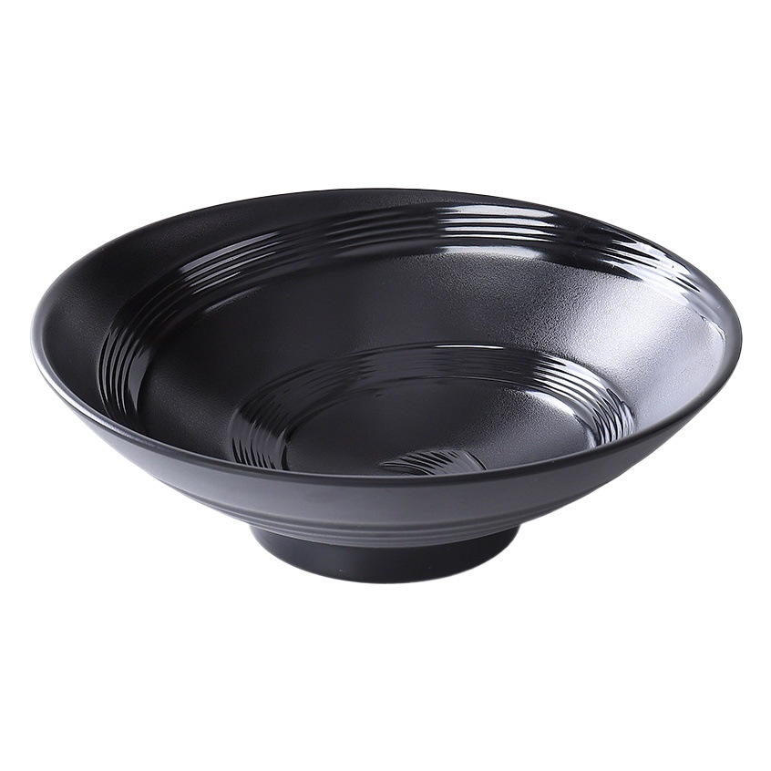 Melamine Noodle Bowls for Restaurant Use, Black Imitation Porcelain Plastic Ramen Shop Soup Rice Bowls and Plates, Household and Commercial Threaded Bowls Wholesale