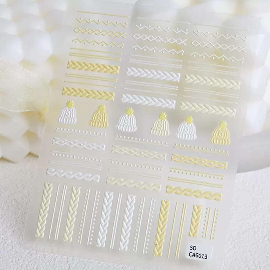 冬季毛衣帽子美甲贴纸5D浮雕立体布艺编织diy指甲贴花饰品 CA款