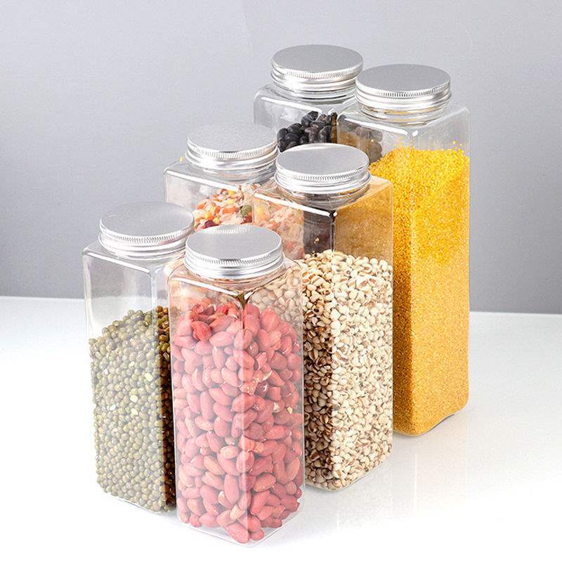 Caja de almacenamiento de granos granos granos gran capacidad tanque sellado de grado alimenticio a prueba de insectos a prueba de humedad embalaje de botella de plástico cuadrada transparente