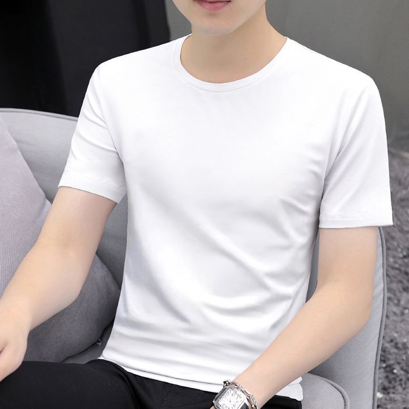 Blanco puro cuello redondo base manga corta